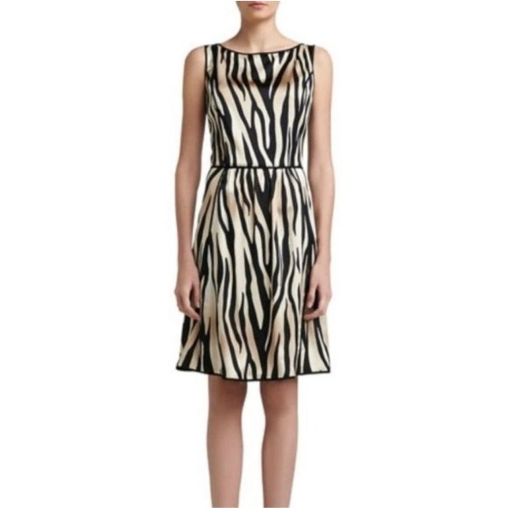 St John silk tiger print sleeveless a-line dress size 12 - Picture 2 of 14